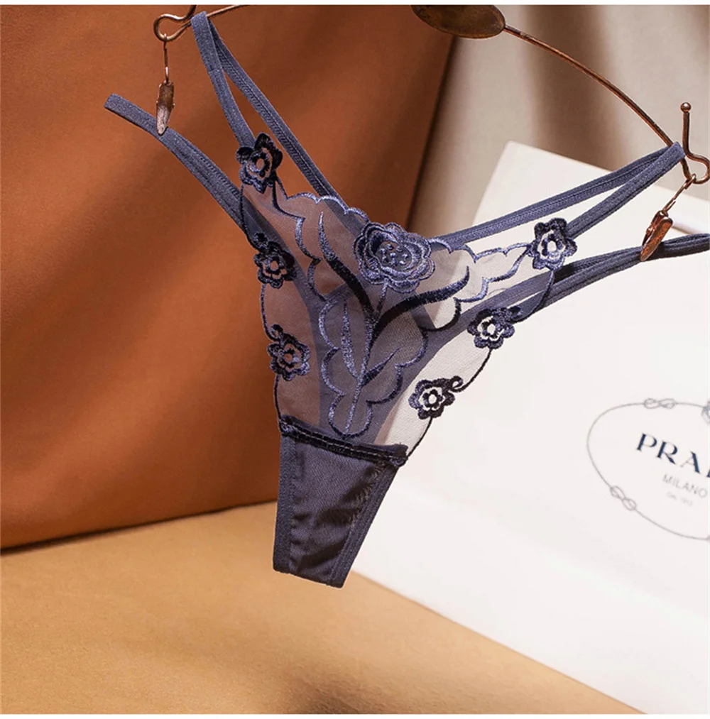 

Sexy Lingerie Ladies Transparent Seductive G String Embroidered Women Thong Tease Eroctic Underwear Female Perspective Panties