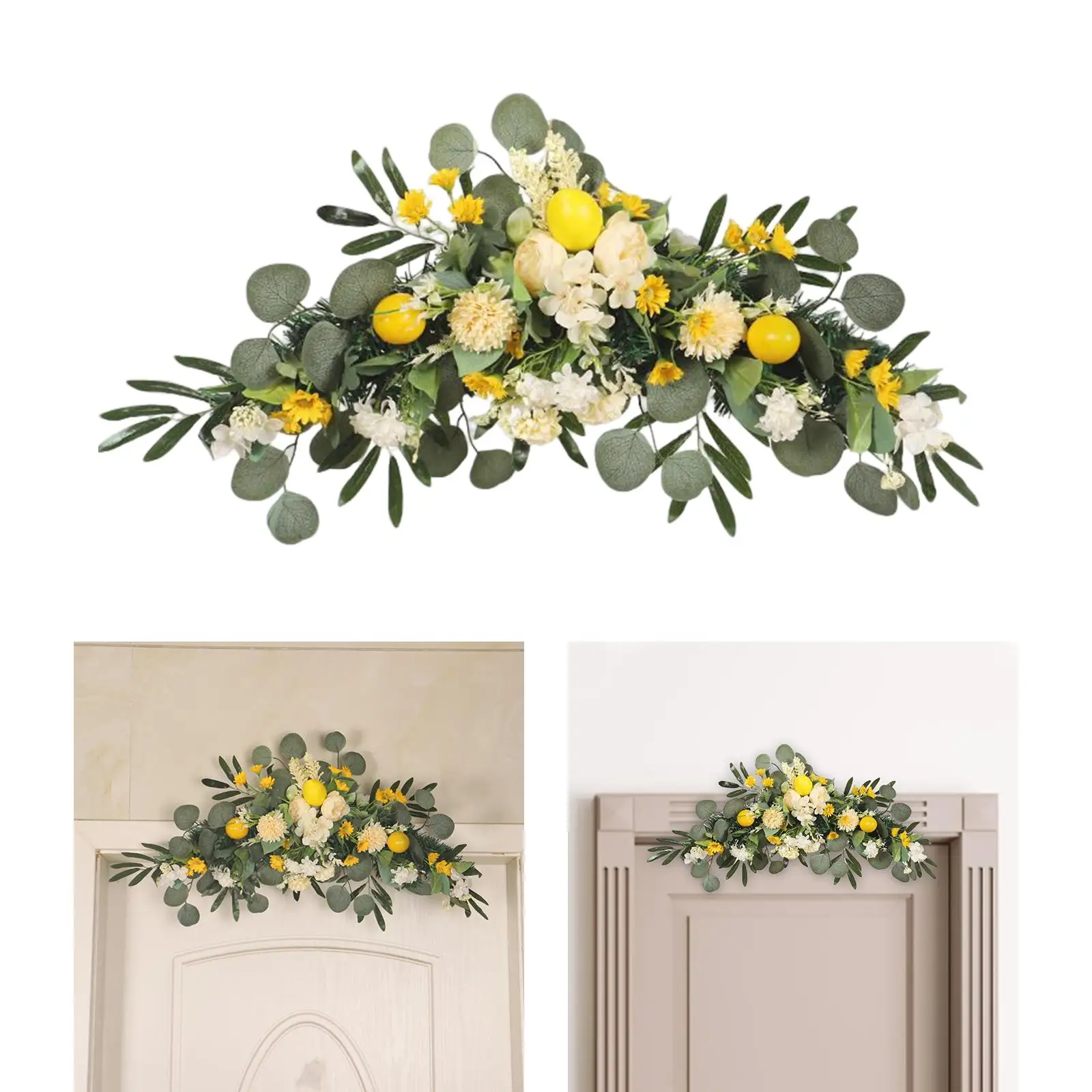 

Wedding Arch Floral Lemon Swag with Olive Leaf Fake Ranunculus Flowers Silk Flower Artificial Flower Lemon Swag for Wedding Home