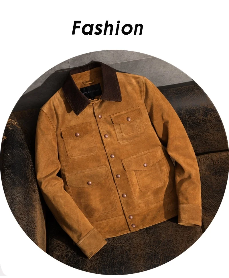 men Free classic shipping.plus Brand genuine leather Jacket,casual style leather jackets,Vintage Cow suede coat,quality sales