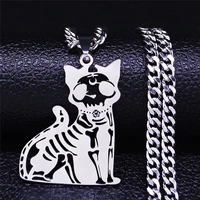 punk moon cat skull stainless steel choker necklaces womenmen silver color necklaces jewelry collar acero inoxidable n4417s06