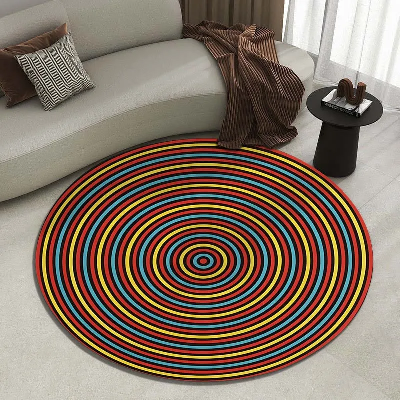 Круглый ковер с геометрическим узором и кольцом подходит для гостиной спальни