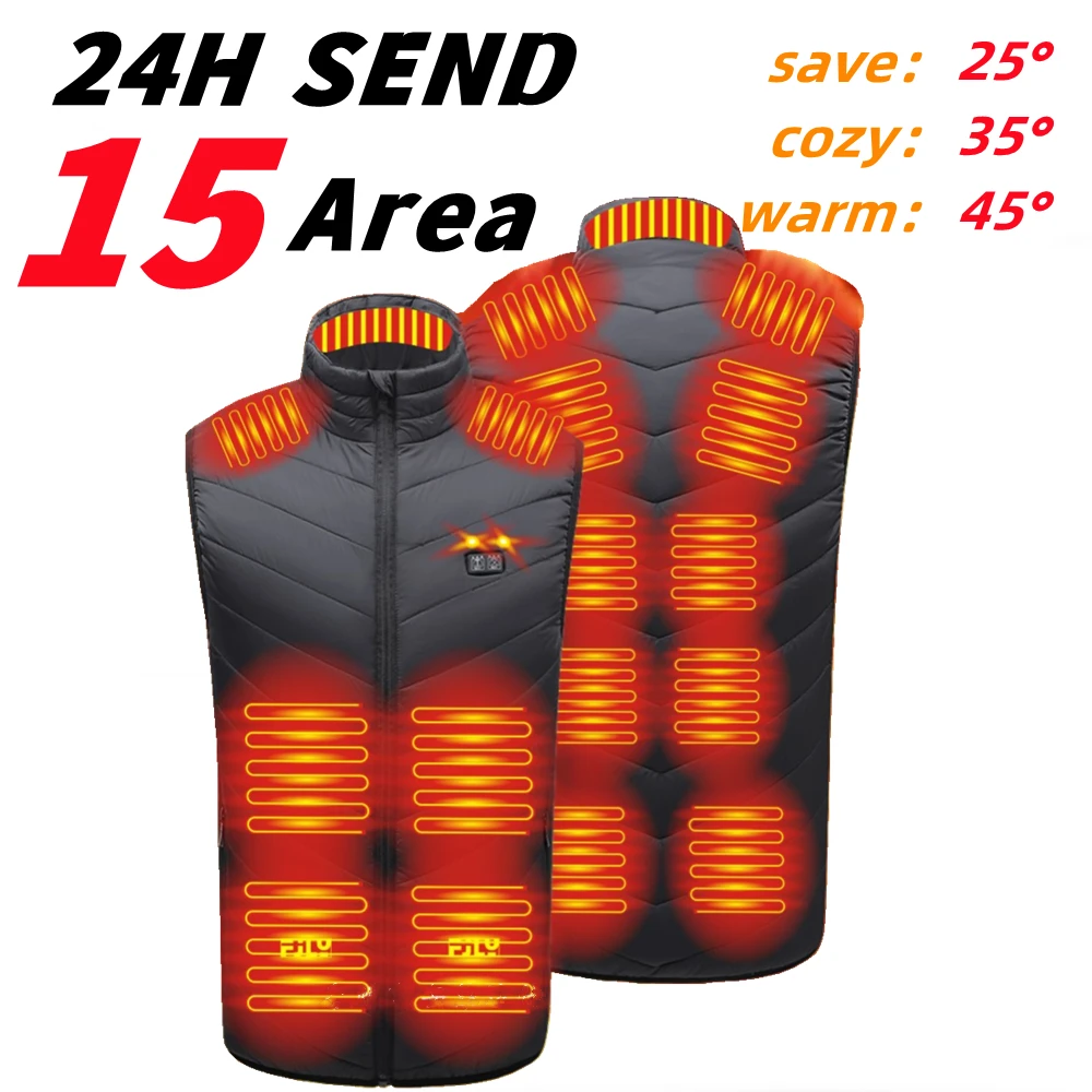 

Жилеты с подогревом для мужчин и женщин 15 областей, черные электрические куртки, спортивная одежда, охотничье пальто с подогревом, графеновое теплое пальто с USB-разъемом
