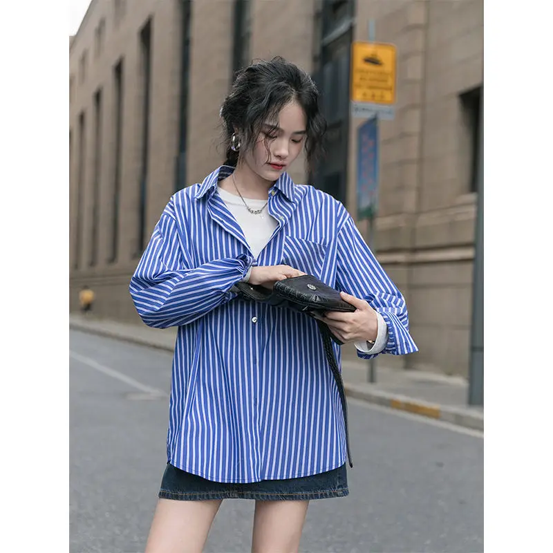 

2022 Spring and Autumn Stylish New Women Casual Striped Shirts Office Lady Long Sleeve Blouses Chic Shirts Tops Blusas C99