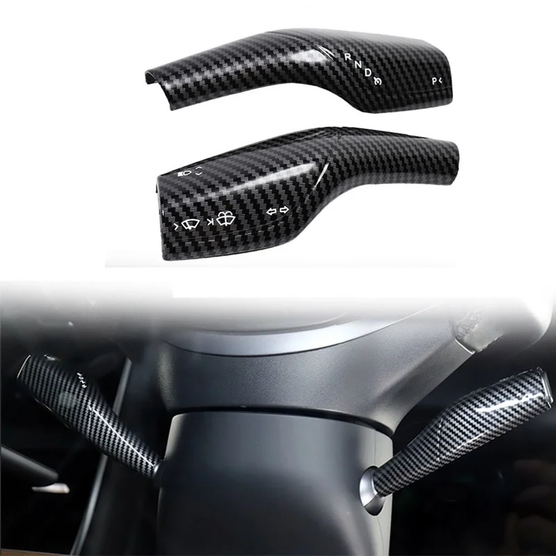 

Gear Shift Cover Steering Wheel Accessories ABS Plastic Carbon Fiber Black Fit for Tesla Model 3 Model Y