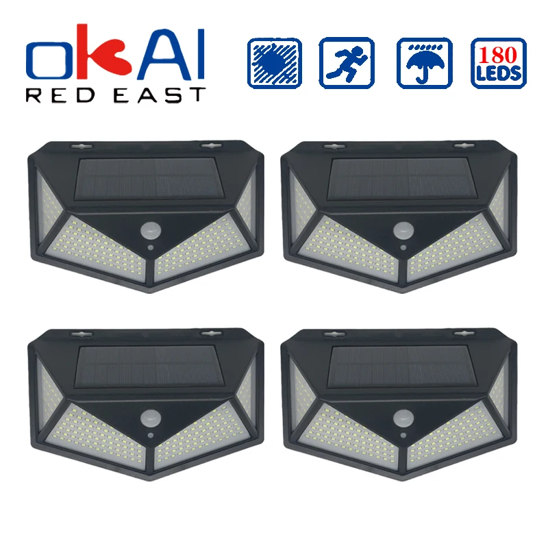 

2/4Pcs 100 LED Solar Wall Lights Outdoor Solar Lamp PIR Motion Sensor Solar Powered Sunlight Street Light for Garden Light