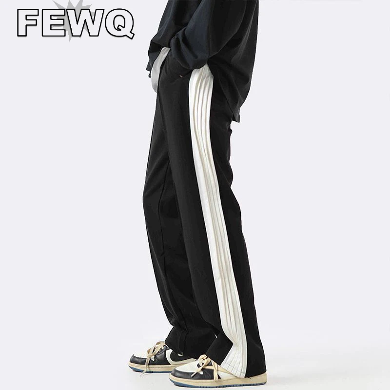 

FEWQ Men's Casual Pants Pleated American Street Stytlish Stitching Color Male Straight Trousers 2023 Spring Vintage New 24B1350