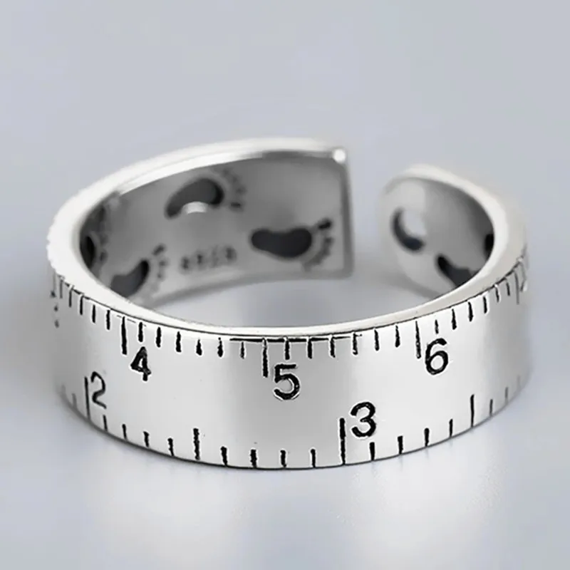 

Fashion Simple Digital Measuring Ruler Open Ring For Women Holiday Gift Vintage Silver Color Footprint Scale Jewelry Accessories