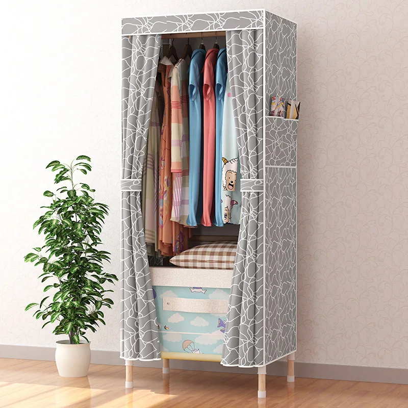 

65*45*170CM Oxford Fabric Solid Wood Wardrobe Storage Cabinet Simple Modern Economy Wardrobe Assembly Cloth Wardrobe Rental Room