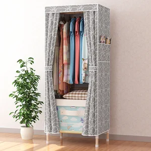 65*45*170CM Oxford Fabric Solid Wood Wardrobe Storage Cabinet Simple Modern Economy Wardrobe Assembly Cloth Wardrobe Rental Room