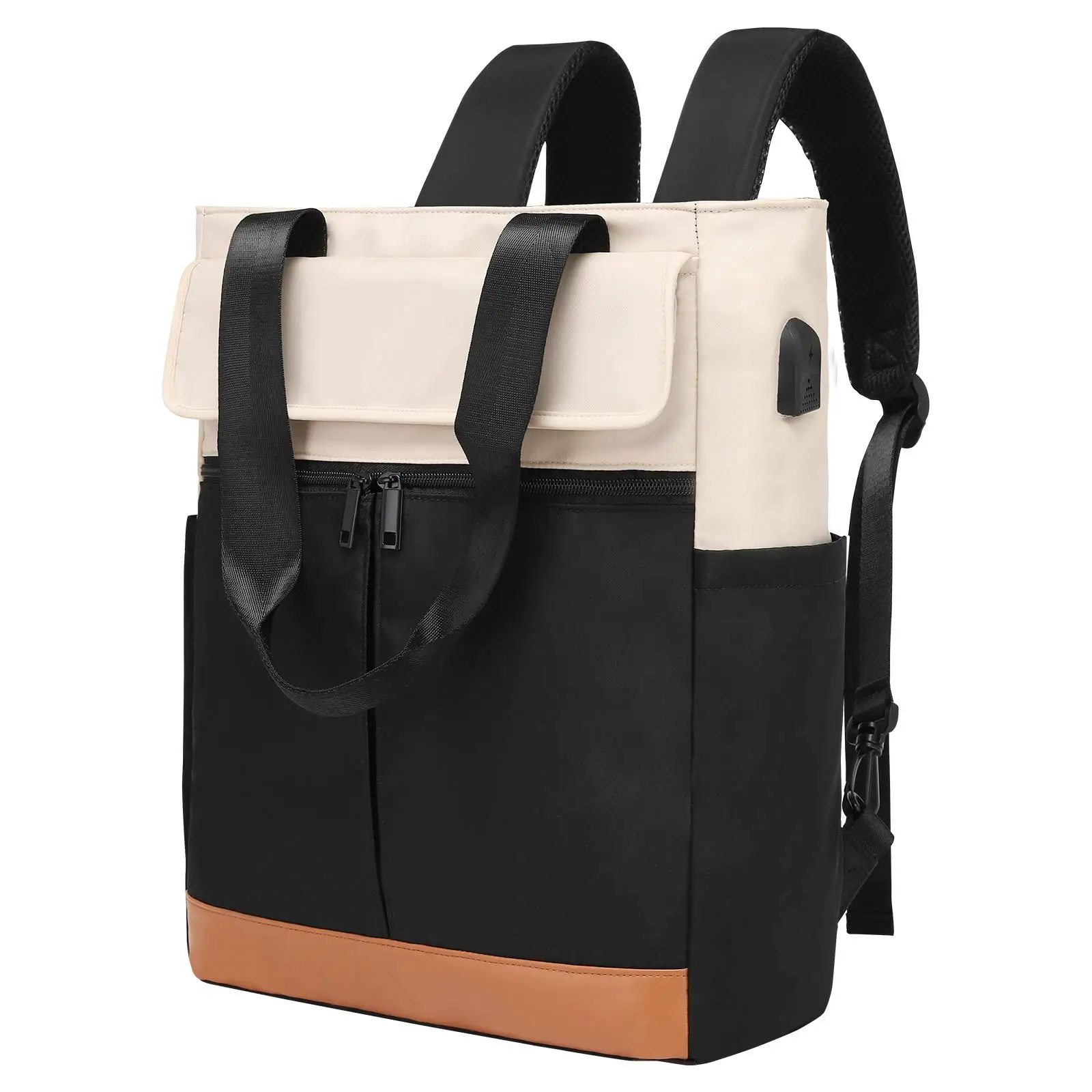 Women's Convertible Daypack Laptop Backpack, Computer Backpack Work Backpack with USB Charging Port Color Contrast Backpack
