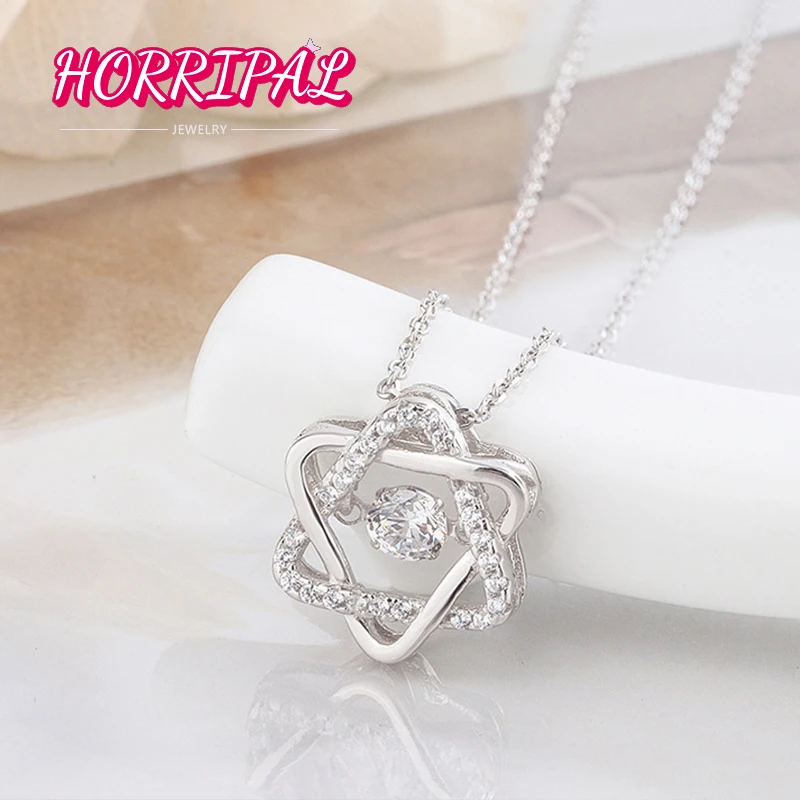 

HORRIPAL 5MM Moissanite Pendant Necklace S925 Sterling Silver 18K White/Rose Gold Plated Chain Gift for Women Girlfriend GRA
