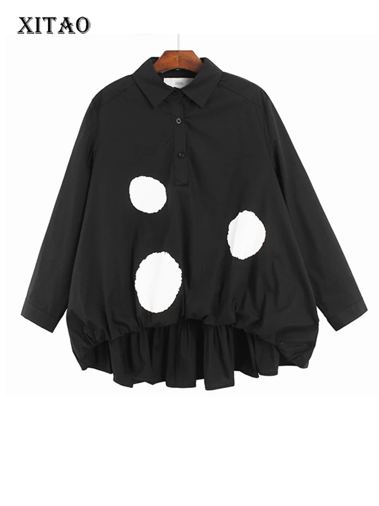 

XITAO Loose Women Shirt Turn-down Collar Dot Full Sleeve Casual Fashion All-match Elegant 2022 Temperament Personality FBB1446
