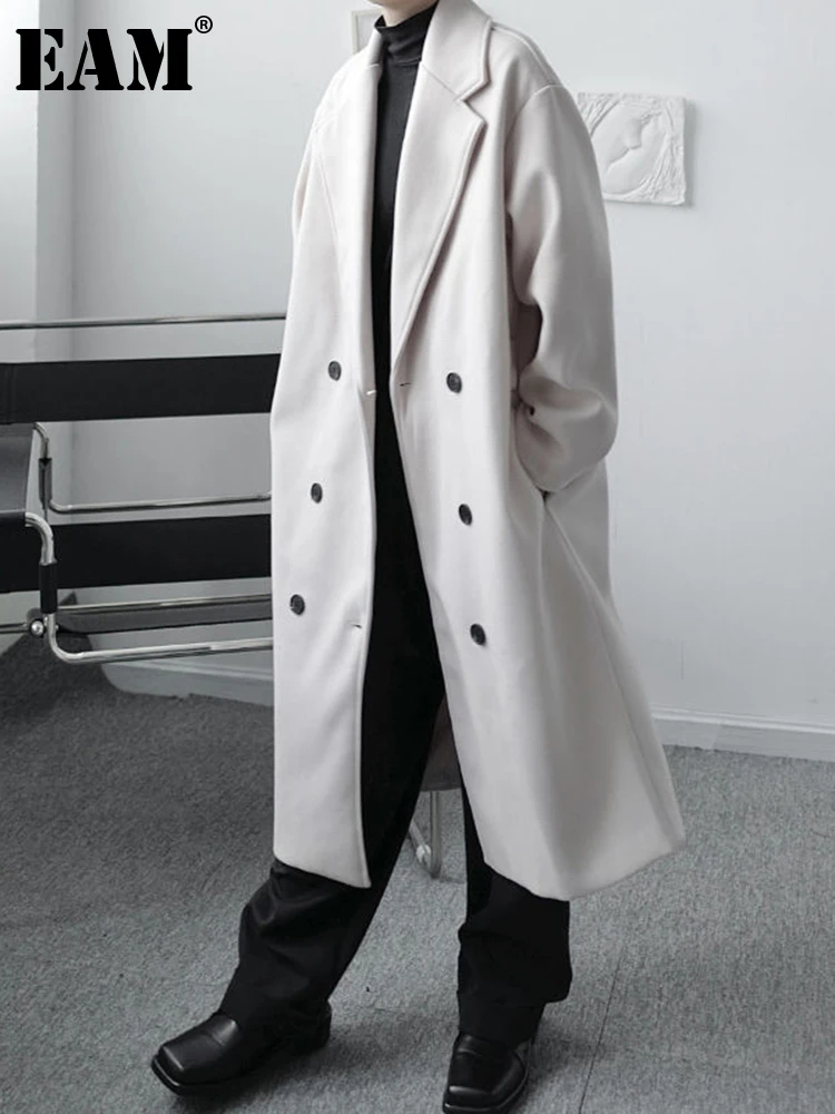 

[EAM] Loose Fit Apricot Big Size Long Warm Woolen Coat Parkas New Long Sleeve Women Fashion Tide Autumn Winter 2023 1DF0919