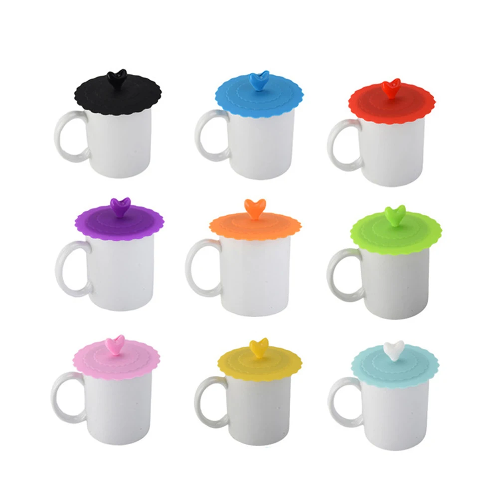 

Cute Love Heart-shaped Adorn Drinking Cup Lid Silicone with Spoon Holder Anti-dust Bowl Cover Cup Seals for Glass Mugs
