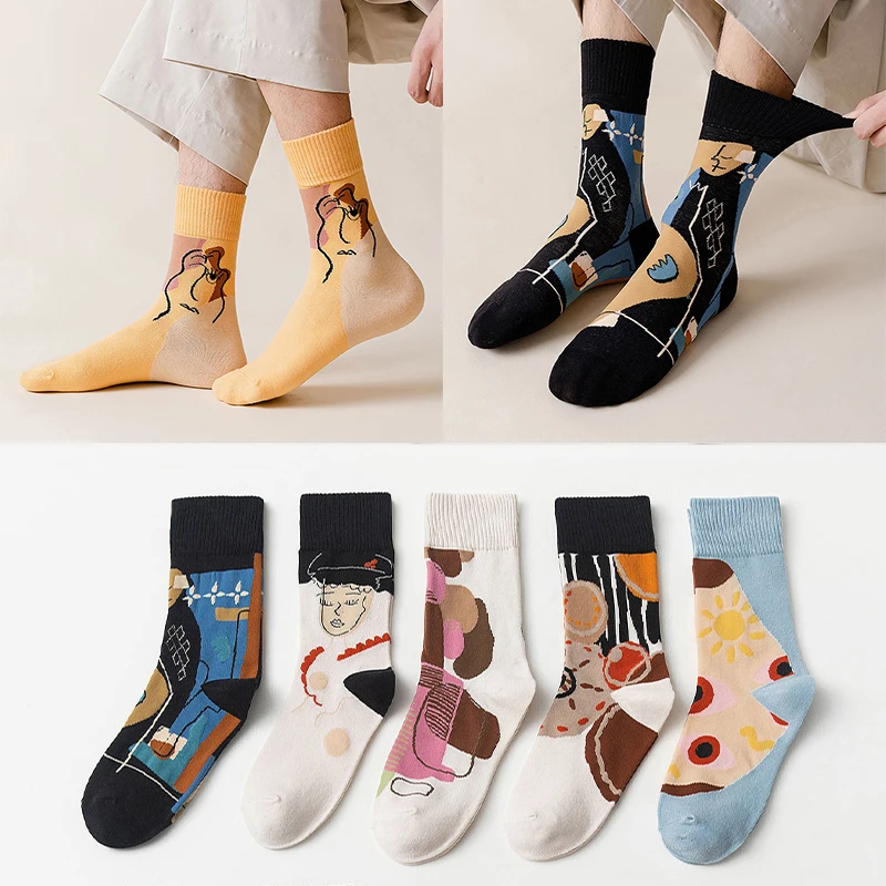 

Men's Tide Socks Women's Cartoon Illustration Sports Letters Street Tide Brand Color Couple Cotton Socks