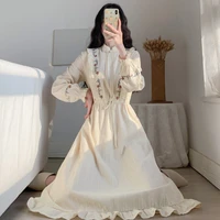 niggeey korean style dresses for women 2022 harajuku long sleeve lace floral embroidery y2k midi dress vintage clothing female