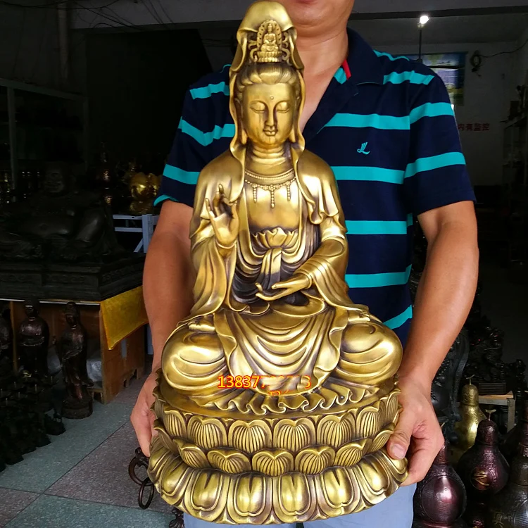 

54CM large huge - Temple hall saloon home efficacious Protection-Guanyin Buddha Avalokitesvara Lotus Buddha gold copper statue