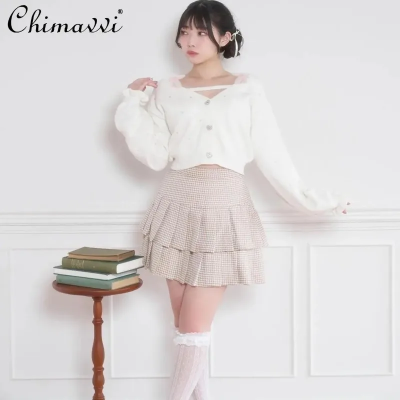 Новый японский кардиган с длинными рукавами и ромбовидной пряжкой Love подтяжки