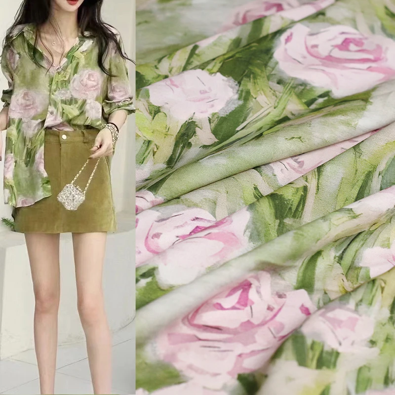 

Red Raspberry Pink rose silk stretch doublefabric 18mommedress fabric DIY sewing fabric free of charge in summer womens wear