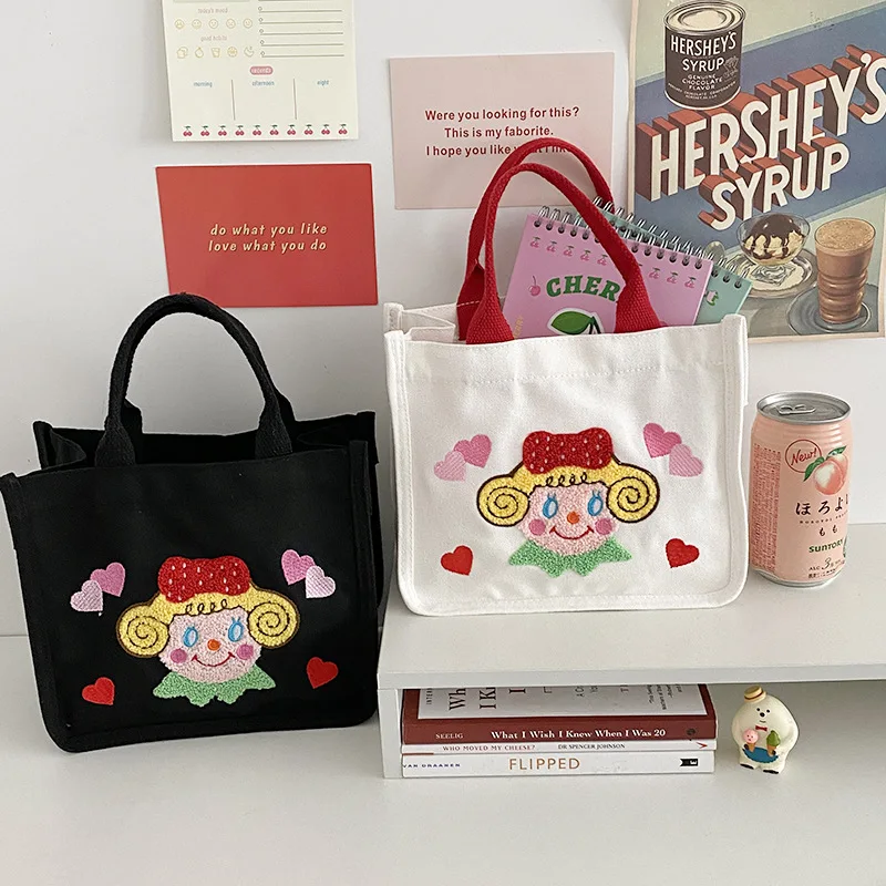 

Canvas Women Tote Bags 2022 Small Lunch Bag Cotton Cloth Ladies Food Bag Cartoon Print Picnic Travel Pouch Female Handbags Sac