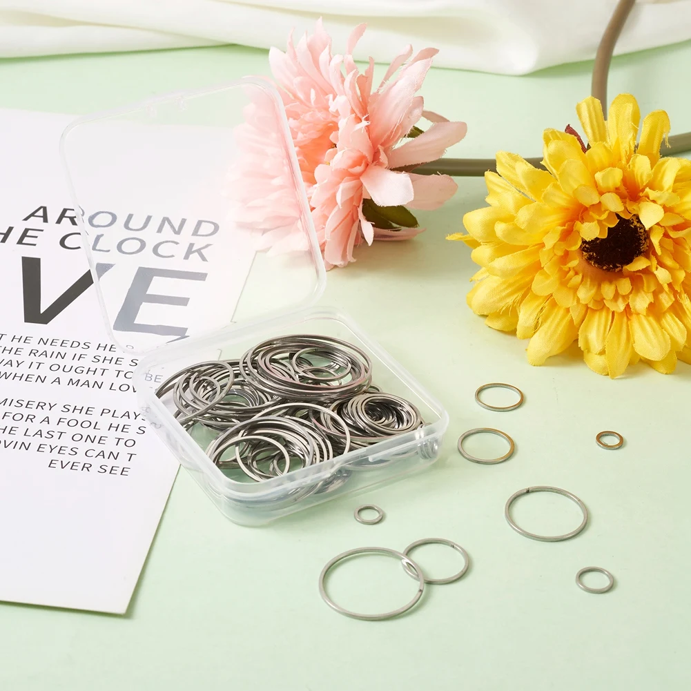 130Pcs 304 Stainless Steel Linking Rings Round Connectors For Jewelry Making Necklace Earring Bracelet Handmade Suppies 5.5~35mm