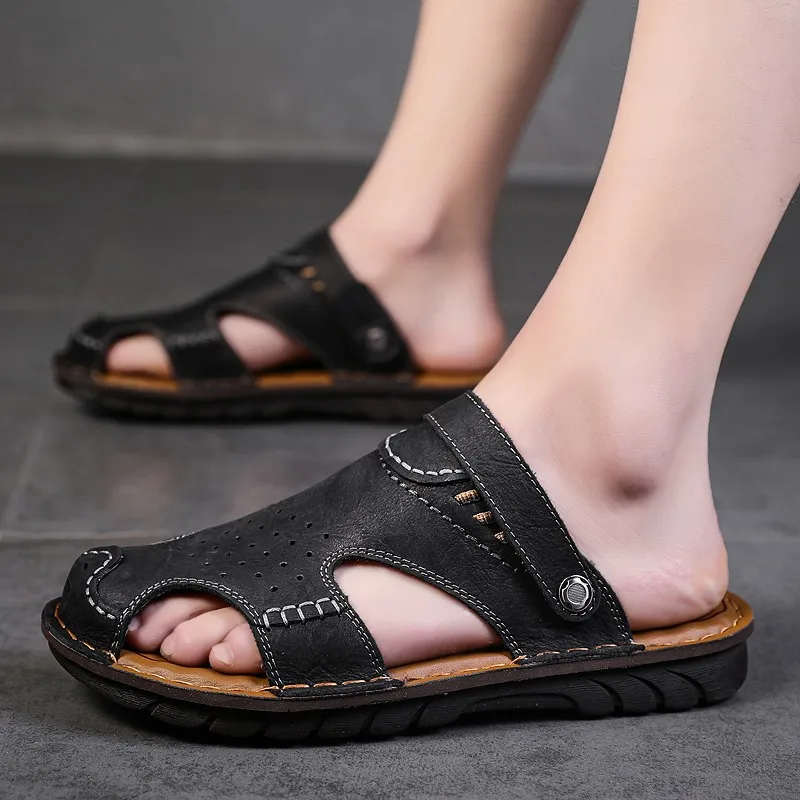 

Summer Sandals Men Leather Classic Roman Sandals Slipper Outdoor Sneaker Beach Rubber Flip Flops Men Water Trekking Sandals