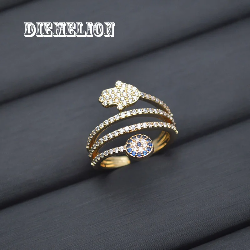 Роскошные золотистые регулируемые женские кольца в виде хамзы с голубым глазом