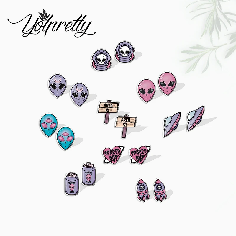 

2022 Новое поступление готическое космическое пришельцы ракеты космический корабль НЛО эпоксидные серьги-гвоздики из нержавеющей стали акр...