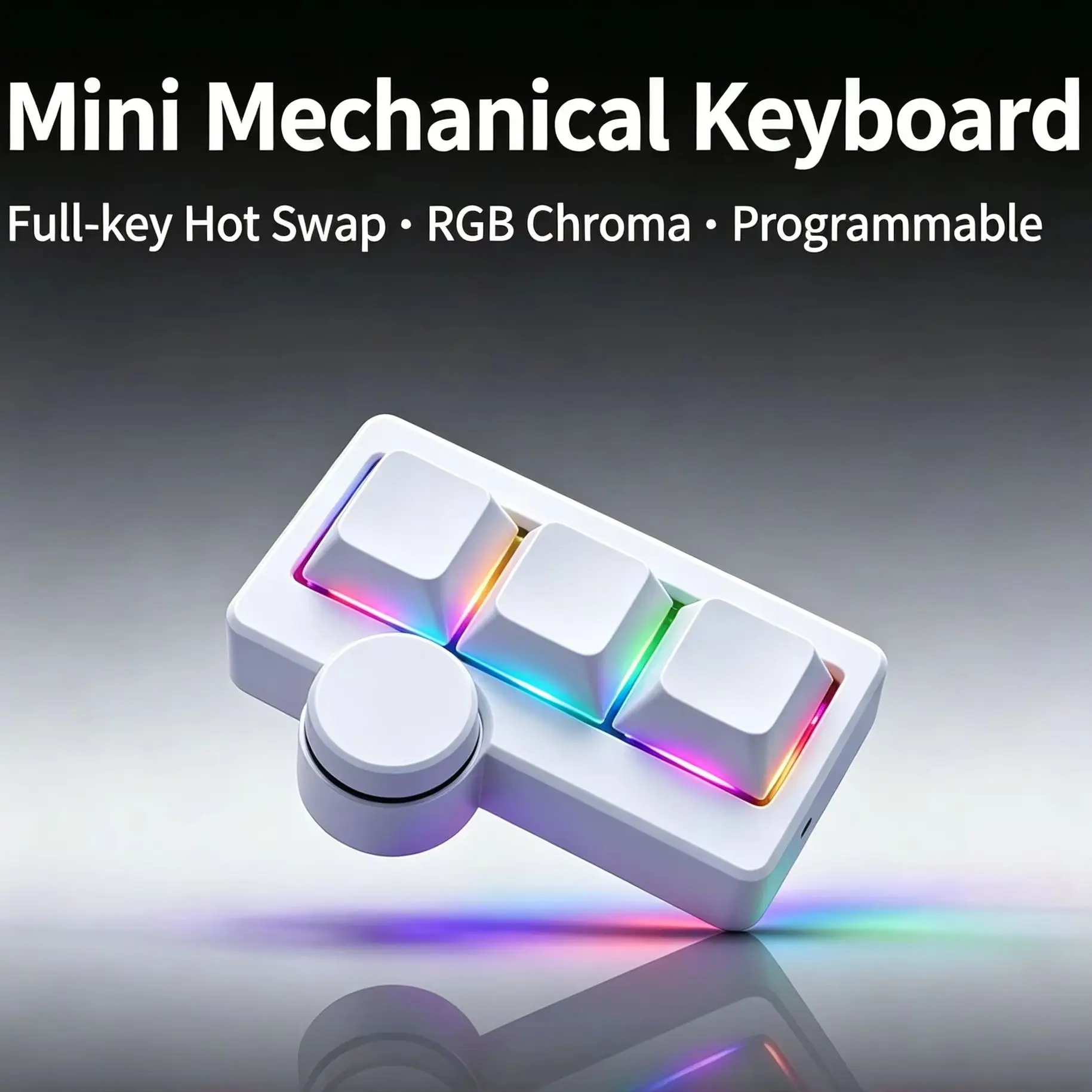 Фото Портативная мини-игровая клавиатура RGB USB с проводным подключением, с функцией быстрого набора пароля одной кнопкой, многоклавишными комбинациями и возможностью горячей замены клавиш для игр/офиса №3