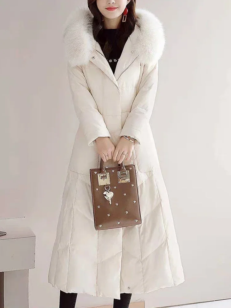 Длинная теплая парка с капюшоном из искусственного меха шикарное зимнее