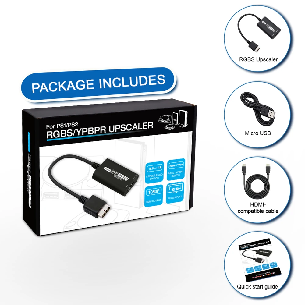 

Видеоконвертер RGBS YPbPr HD с HD-кабелем, конвертер, игровой адаптер HDMI-совместим с классическими PS1 PS One Fat PS2 Slim PS2