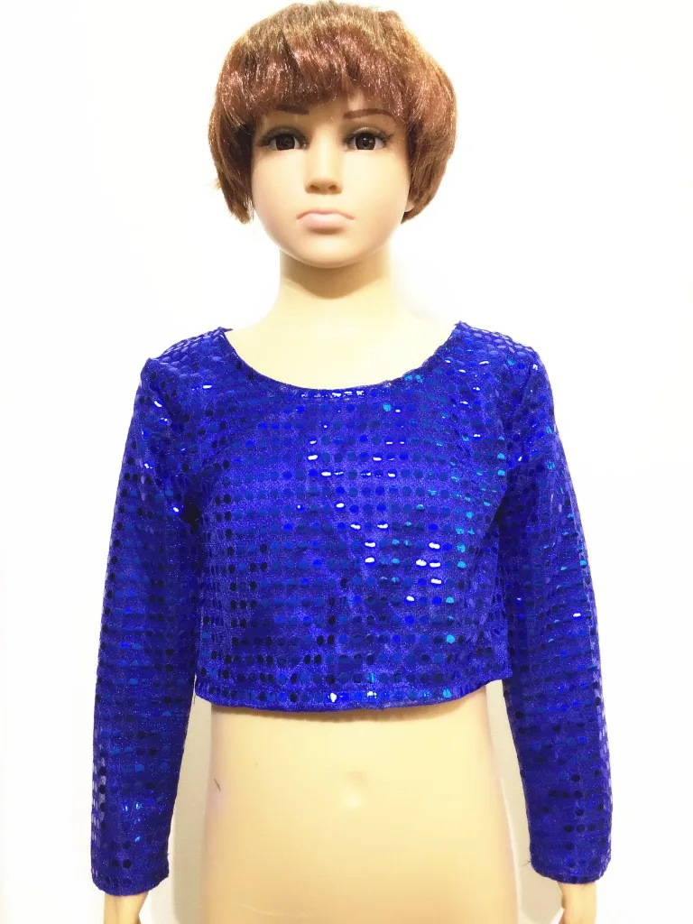 Блестящие кроп-топы с блестками футболки длинным рукавом школьная Женская