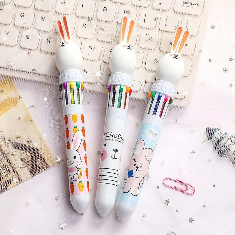 

Multicolor neutral pen rabbit 10 color ballpoint pen cartoon press multicolor oily pen ins girl heart student hand account pen