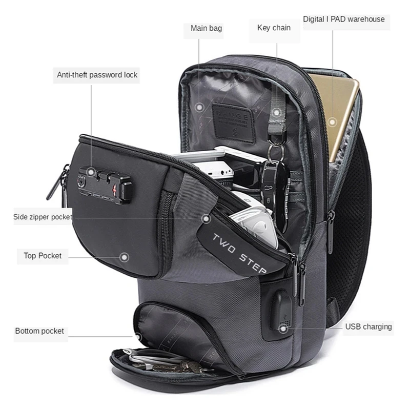 Anti-theft New Multifunction Crossbody Bag for Men Business Shoulder Messenger Bags Male Waterproof Short Trip Chest Bag Pack