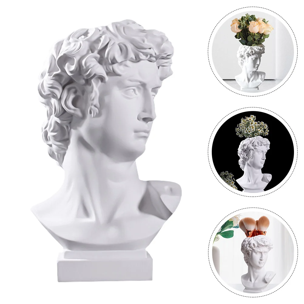 

Head Vase Flower Planter Statue Greek Resin Pot David Bust Sculpture Face Academia Dark Room Decor Figurine Holderbrush