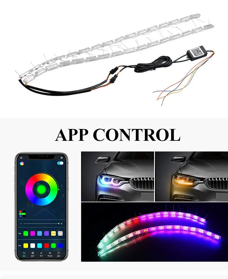 

EURS 2шт DRL Гибкая хрустальная светодиодная лента Дневные ходовые огни Сигнал поворота Струящийся автомобиль Автоматическая передняя фара 16 светодиодов белого/янтарного цвета