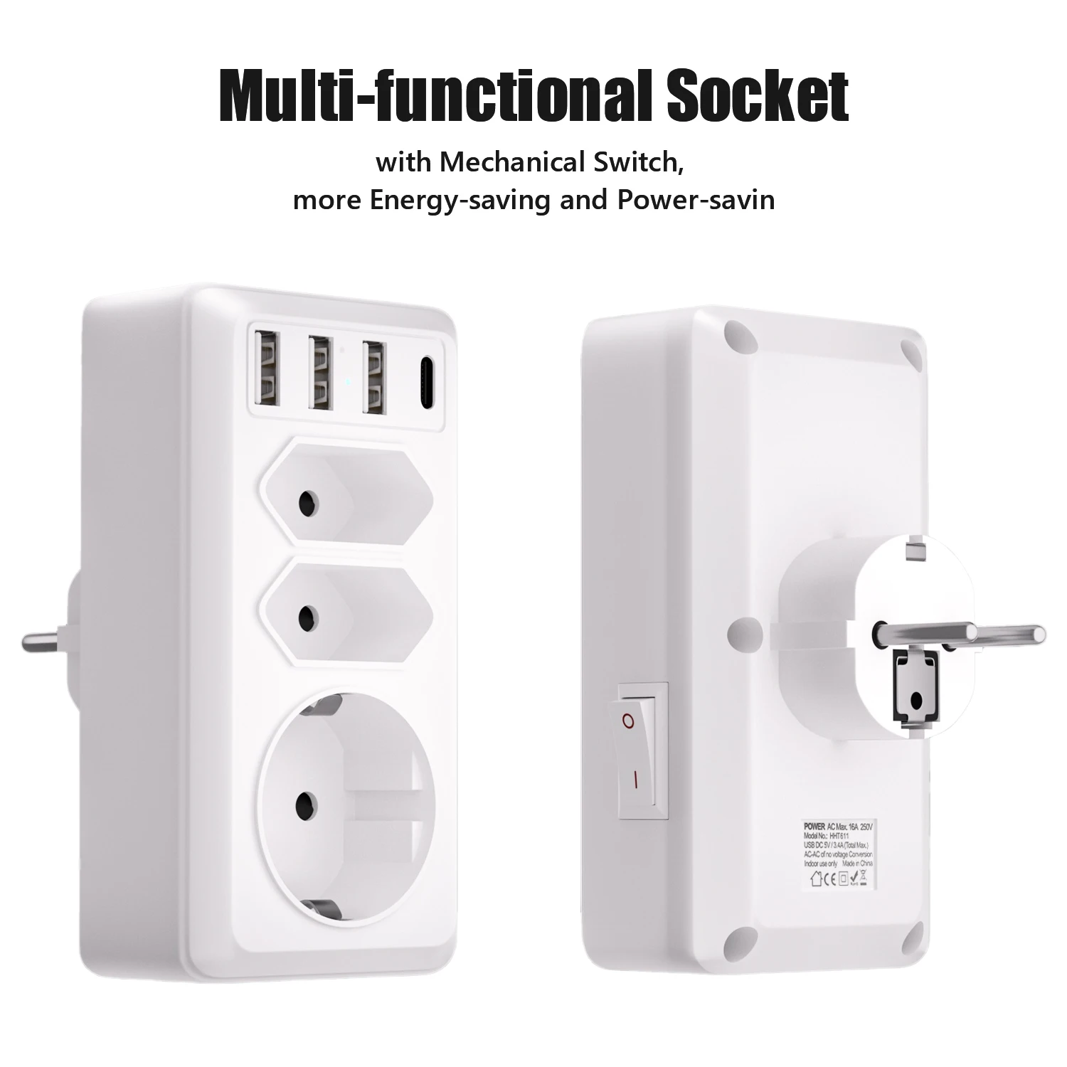 Удлинитель настенный с 3 USB-портами 240 в 16 А