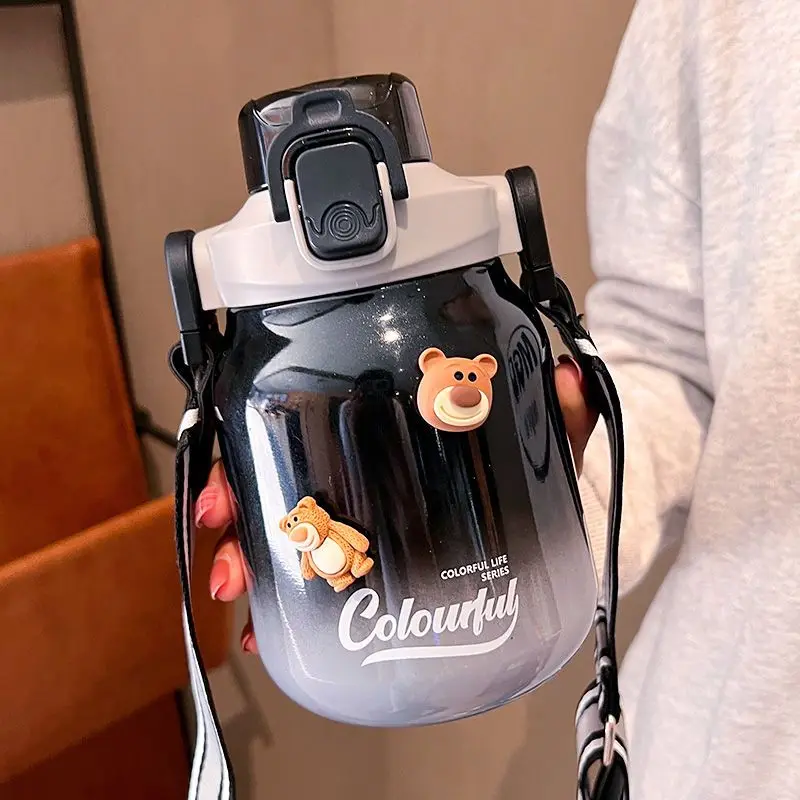 

620 ML Sports Water Bottle Large-Capacity Gradient 304 Stainless Steel Thermos Cup Student Double Drinking Straw Cup Portable