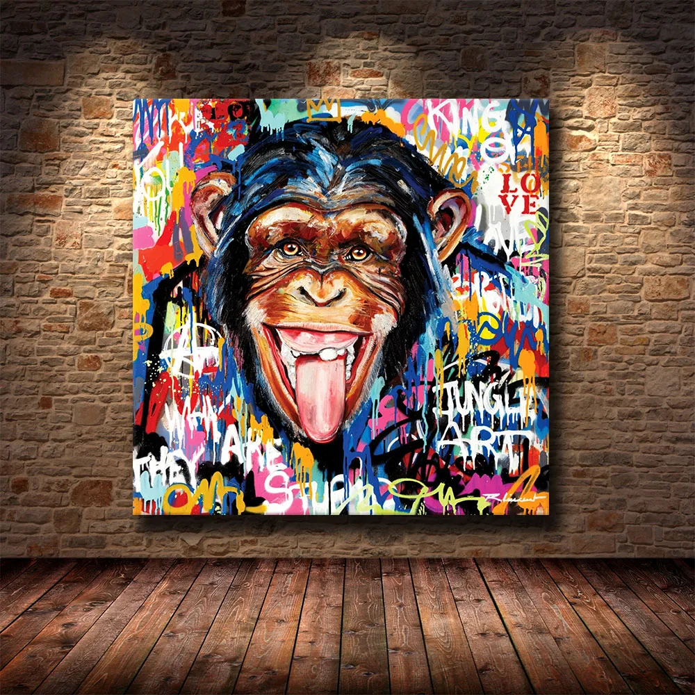 

Modern Street Graffiti Art Canvas Painting Cute Monkey Poster Printing Wall Art Picture for Living Room Kids Room Home Decor