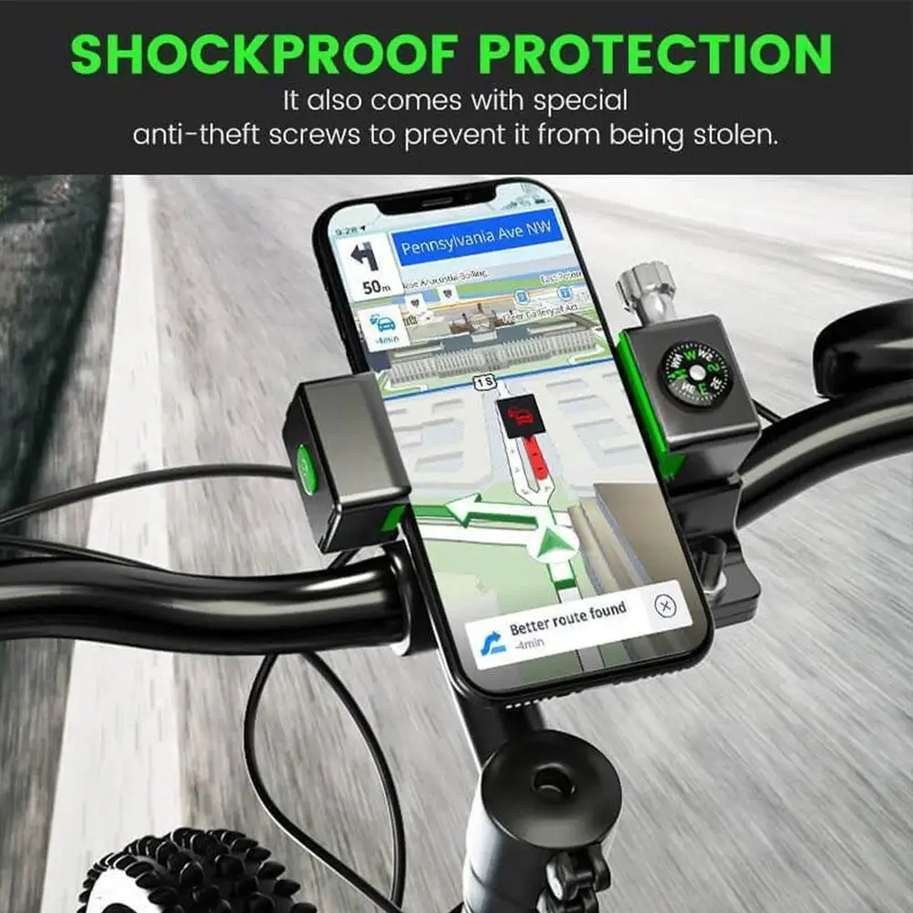 

Bicycle Motorcycle Handlebar Mobile Phone Mount Holder Cycling Stand Clamp Holder with Compass 360° Free Rotation Bracket