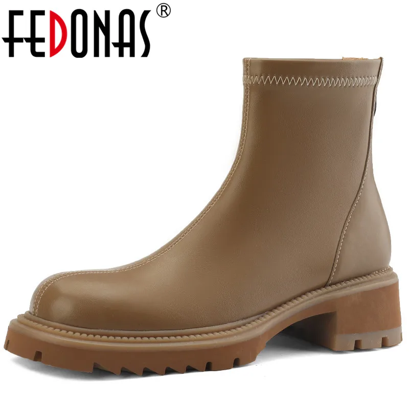 

FEDONAS/выразительные женские ботильоны; Коллекция 2023 года; Сезон осень-зима; Повседневная рабочая обувь на толстом каблуке; Женская обувь из натуральной кожи; Короткие ботинки