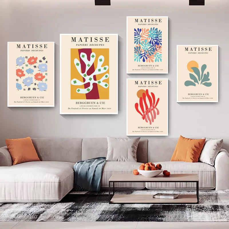 

Abstract Matisse Coral Flowers Leaf Sun Nordic Posters And Prints Wall Art Canvas Painting Wall Pictures For Living Room Decor