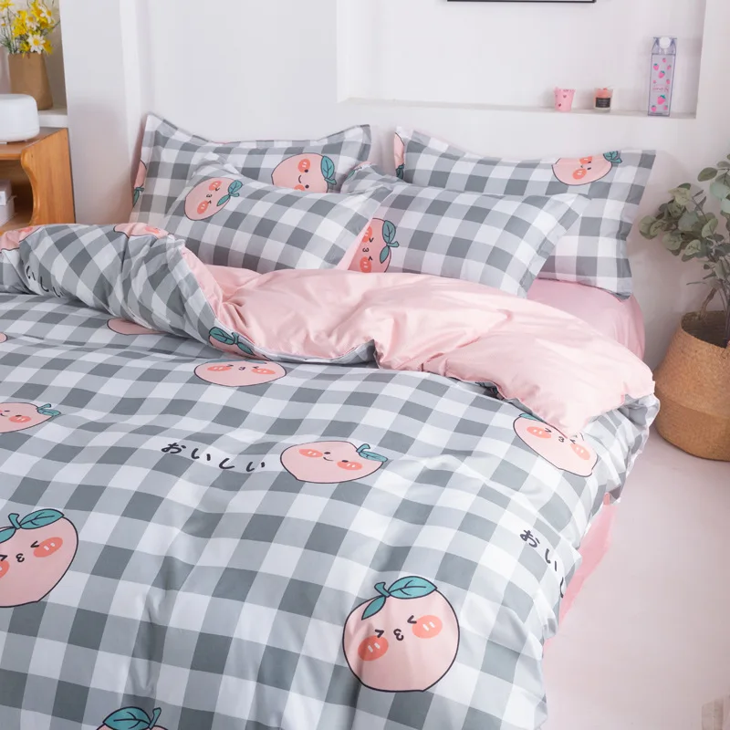 

Cartoon Beddings Classic Grid Bedding Sets Nordic Duvet Set Girls Lovely Bed Cover Set Fashion 200x230cm Quilt Cover Kids Gift