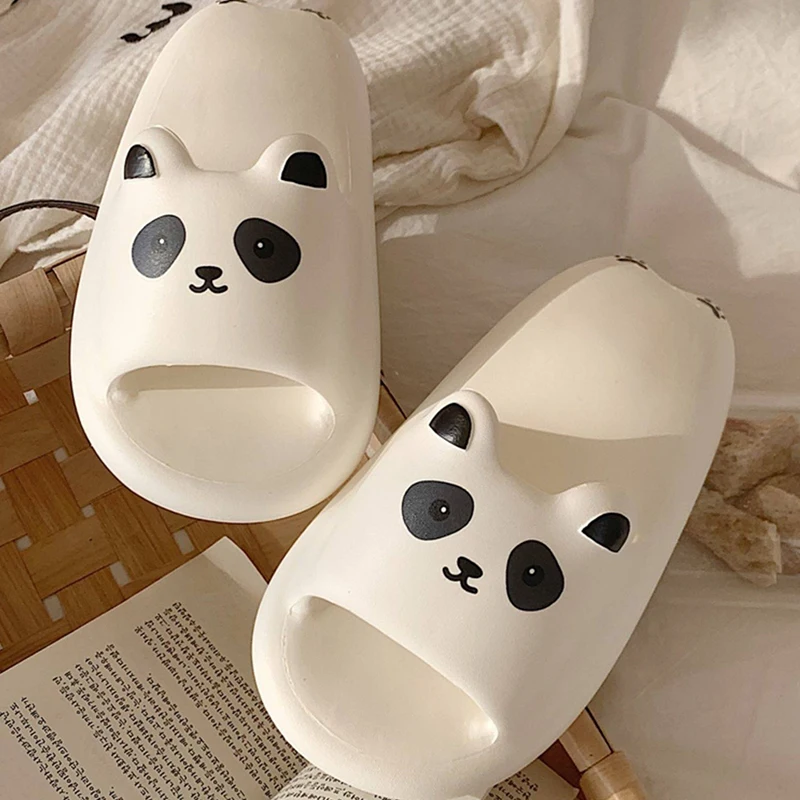 Cartoon Panda Pattern Cute  Cat Ears Design Women Slipper Men Summer Leisure Open Toe Slides Sandals Couple Woman Shoes New