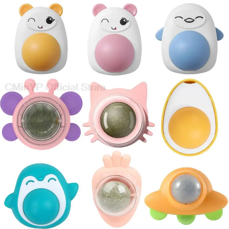 

1PC Cartoon Cute Cat Mint Ball 360 Rotating Toys Catnip Ball Pet Supplies For Indoor Cats Interactive Cat Playing Balls Toy