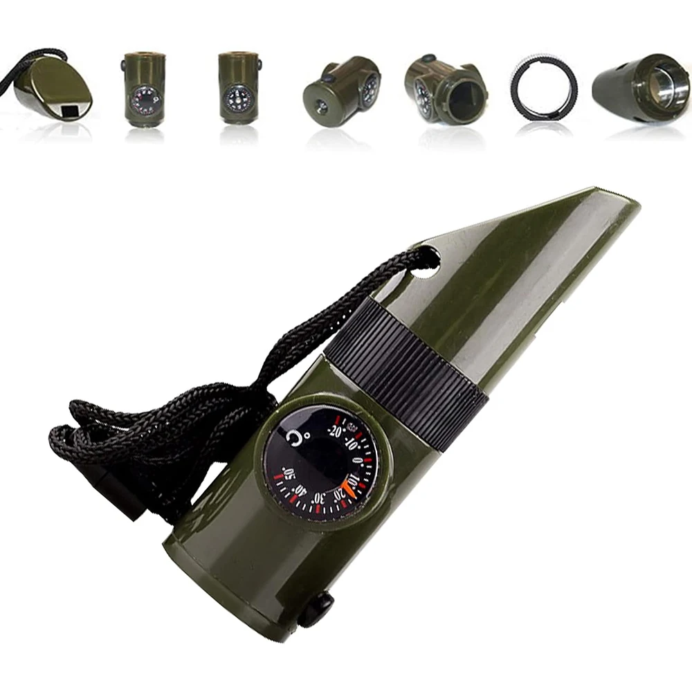 

Emergency Survival Whistle, Multifunctional Outdoor Tools, Compass/Thermometer/Light/Magnifier/Reflector Mirror