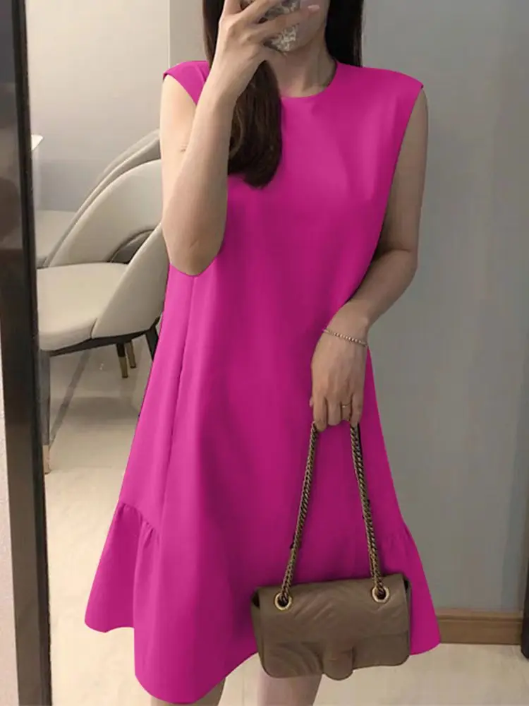 

VONDA Fashion Women Ruffled Summer Sundress 2022 Casual Holiday Party Robe Pleated A-Line Vestidos Sleeveless O Neck Short Dress