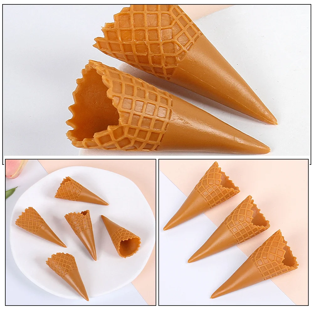 12 Pcs Ice-cream Crispy Cone Mini Food Toys Simulated Decor House Supplies Fake Model Cones Brown Coin Artificial Child