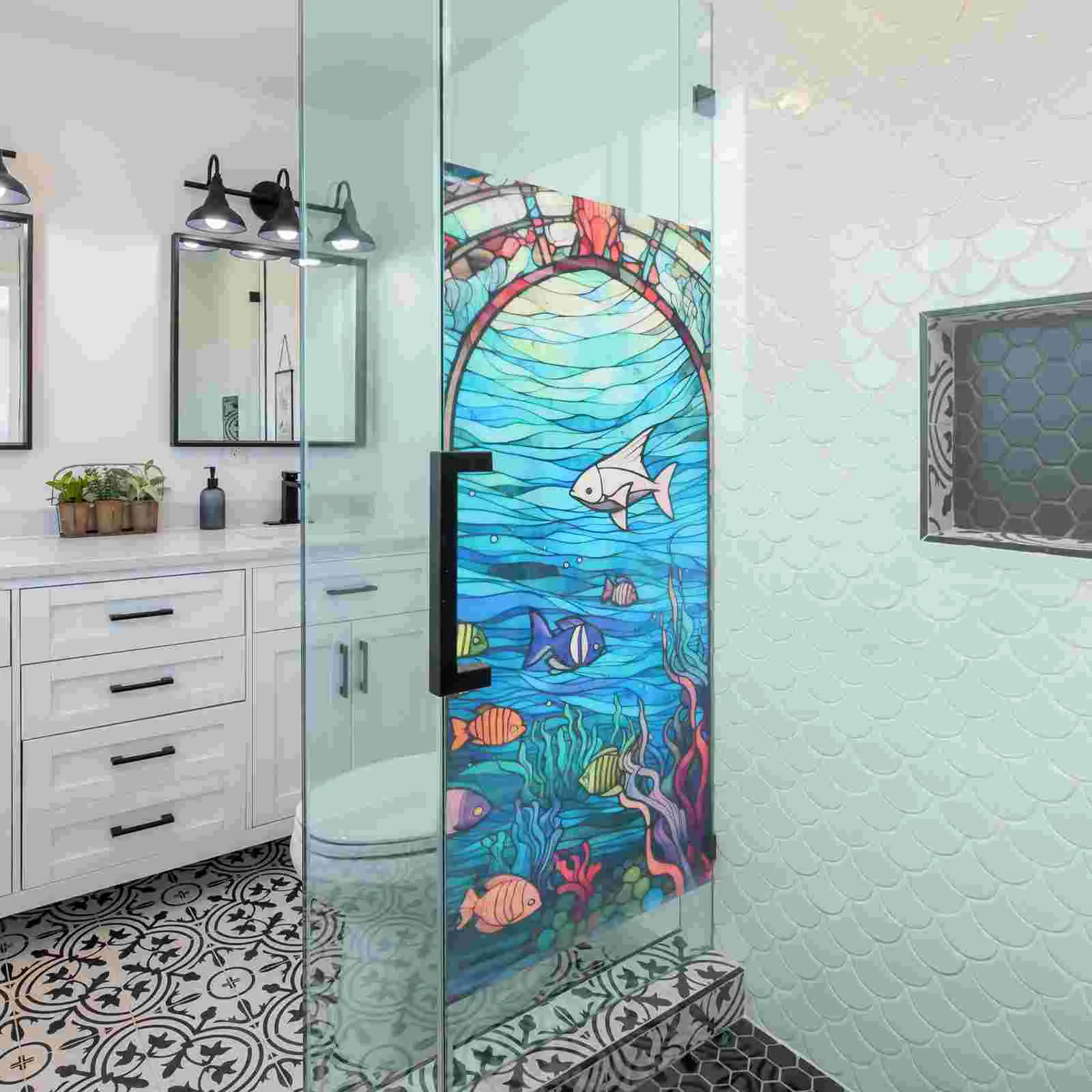 

Underwater World Wall Sticker Stickers Privacy Film Shower Doors Stained Window Cling Glass Vintage Decorative Pvc Static