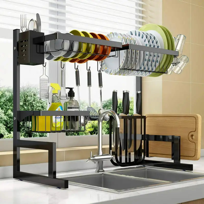 

Over The Sink Dish Drying Rack,Adjustable,2 Tier Stainless Steel Dish Rack Drainer, Large Stainless Steel Dish Rack Over Sink fo